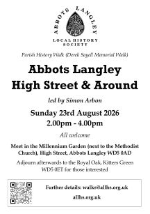 Parish History Walk, Abbots Langley High Street, 23rd August 2026
